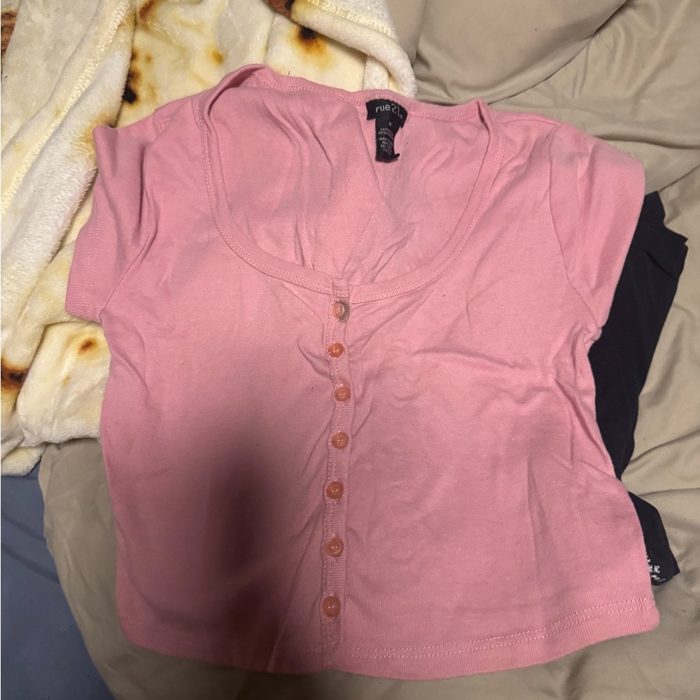Forever 21 Pink Button-Up Crop Top